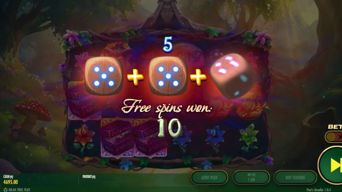 Cenário místico e florestal do slot Pan’s Arcadia com elementos da mitologia grega.